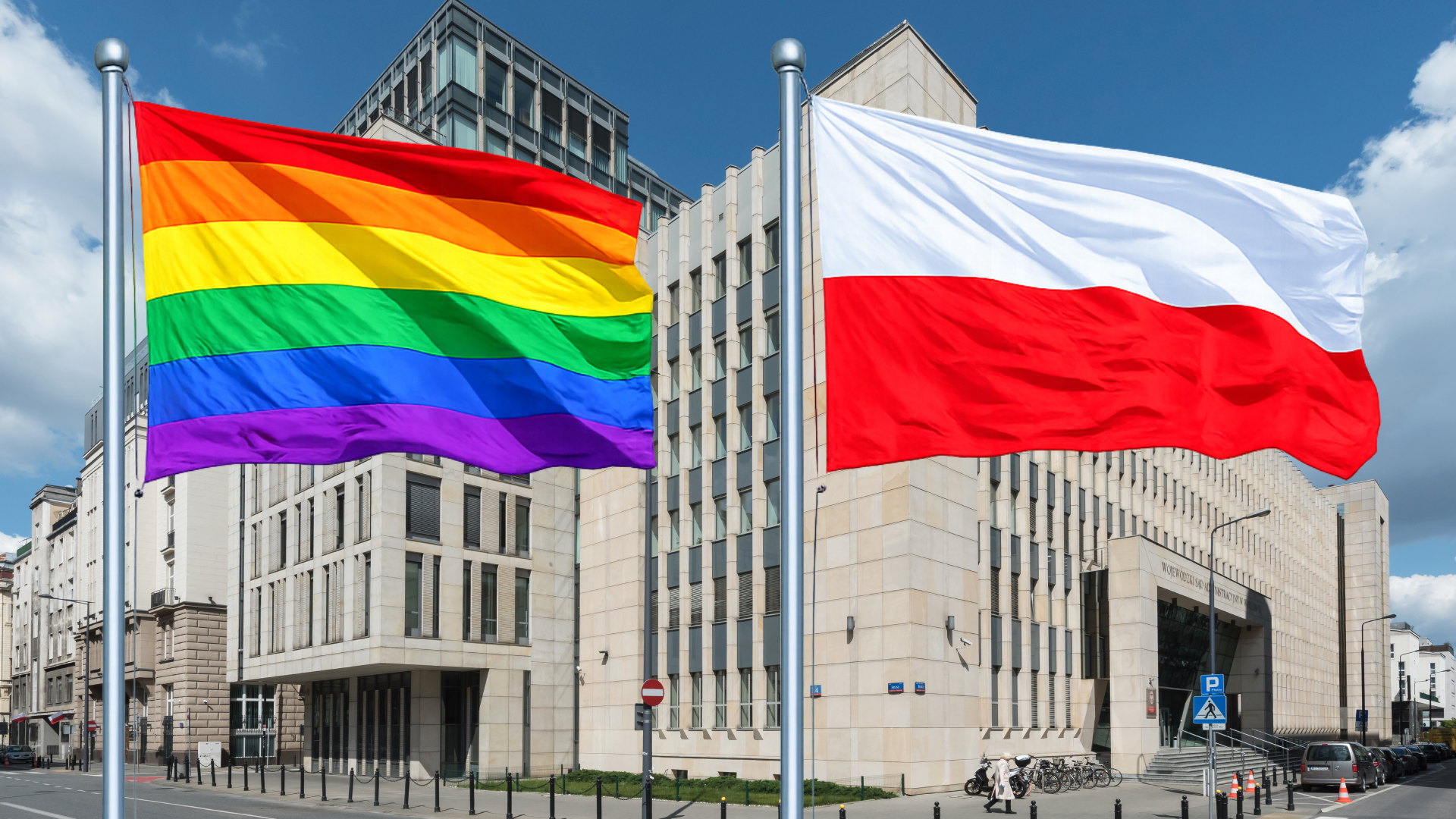 Flagi w barwach społeczności LGBT i Polski. NSA orzekł w sprawie małżeństwa jednopłciowego zawartego za granicą