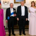 Król Karol, królowa Kamila, Donald Trump i Melania Trump podczas kolacji państwowej w Białym Domu