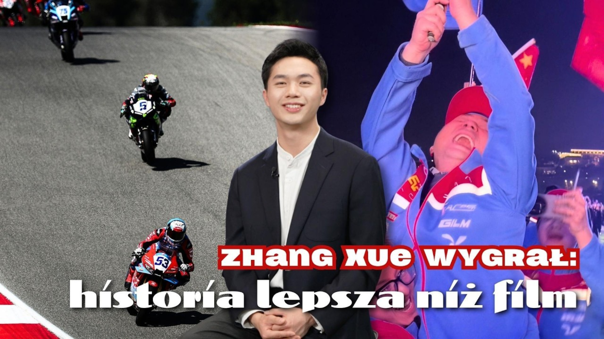 Zhang Xue i motocykl ZXMOTO po zwycięstwie w WSBK